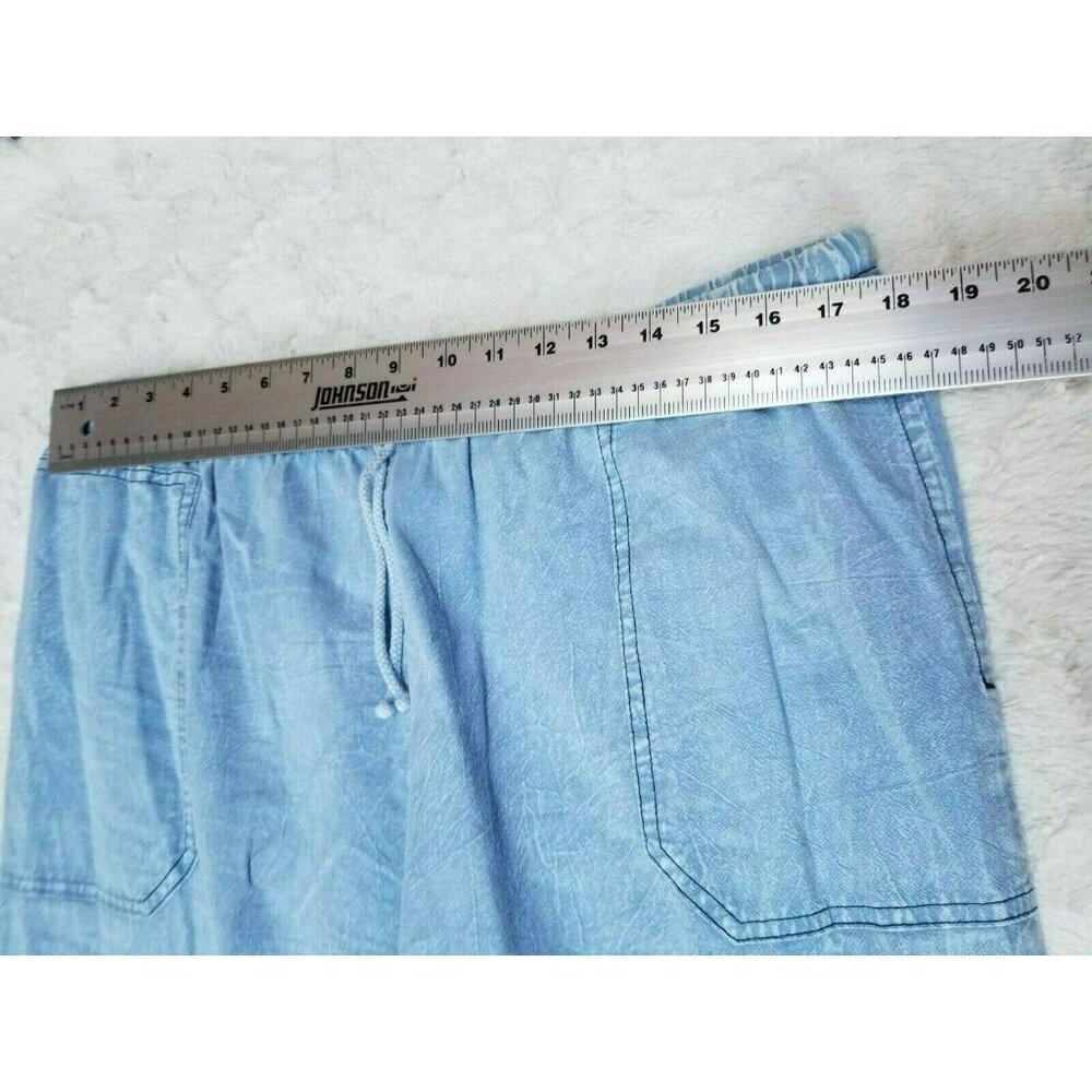 2PC Produce Company Button Front Shirt Large Cropped Pants XL Set Blue Pockets - Picture 5 of 12